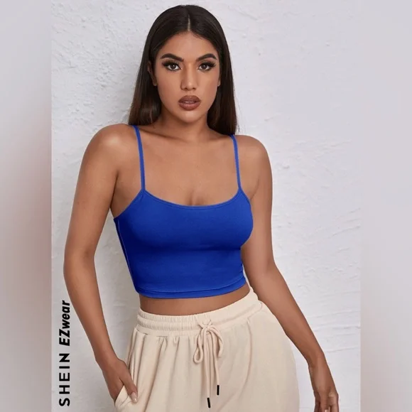 SHEIN EZWEAR SOLID CROP CAMI TOP ROYAL BLUE SIZE SMALL BARELY WORN - Picture 3 of 7